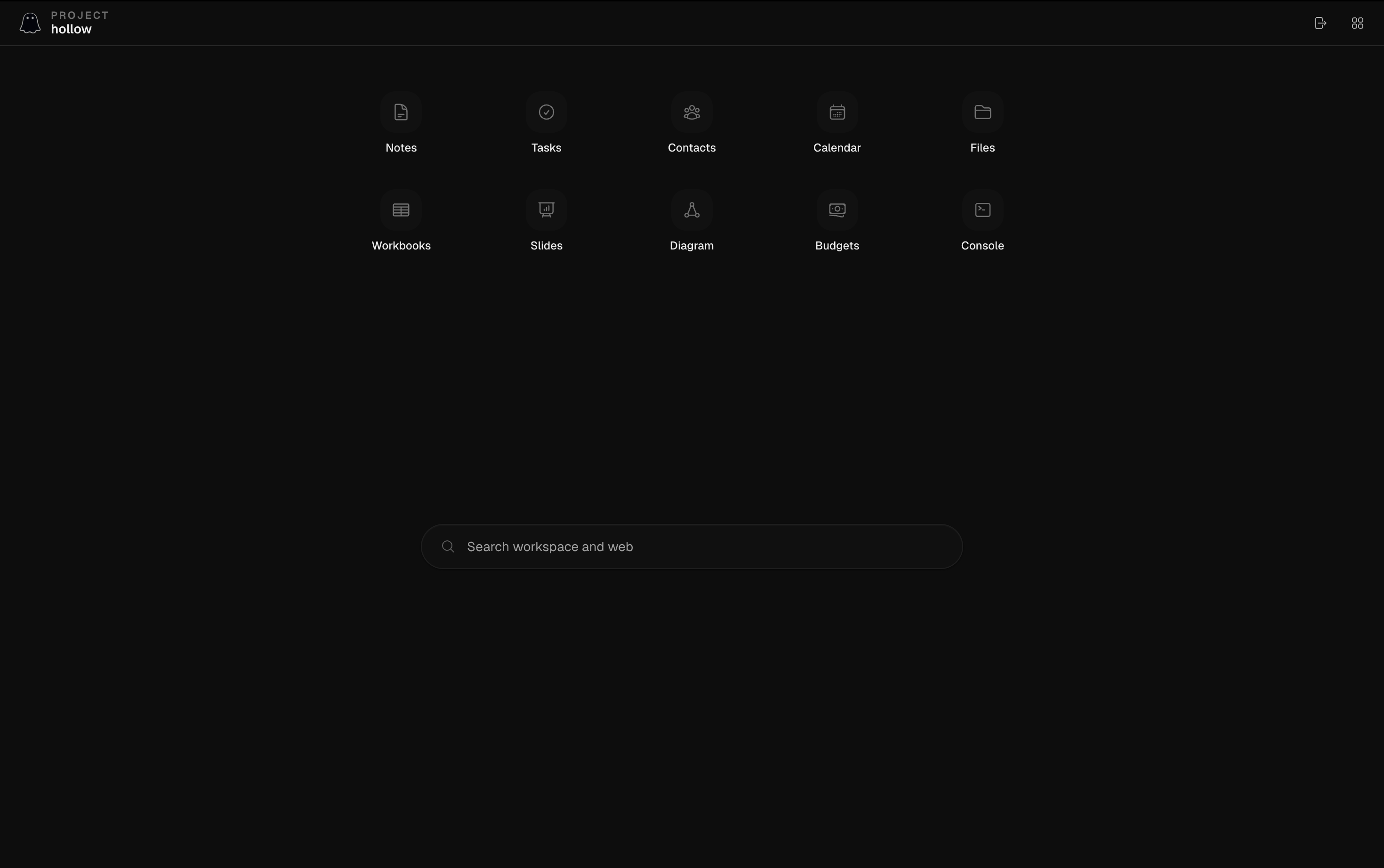 The Hollow Hub dashboard linking every app
