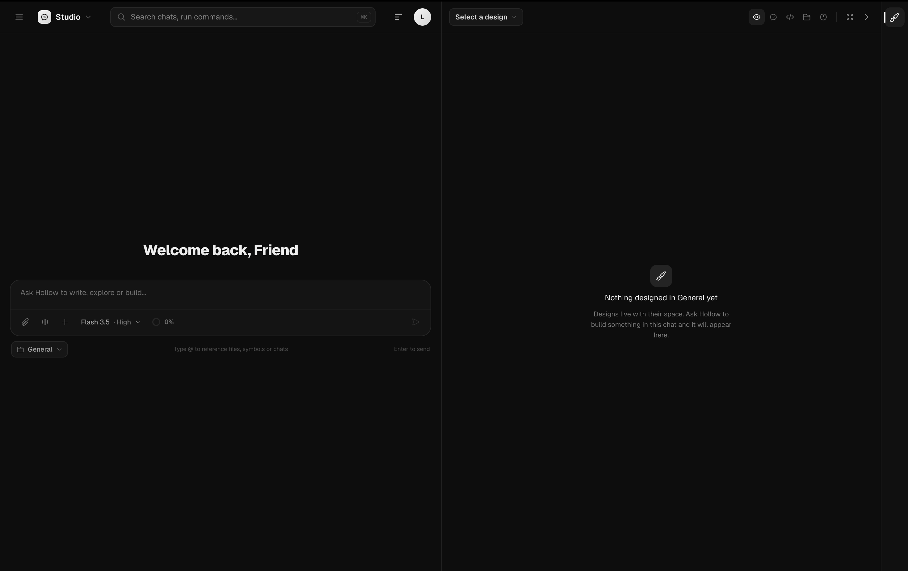 Hollow Studio's Design Space for building and previewing UI