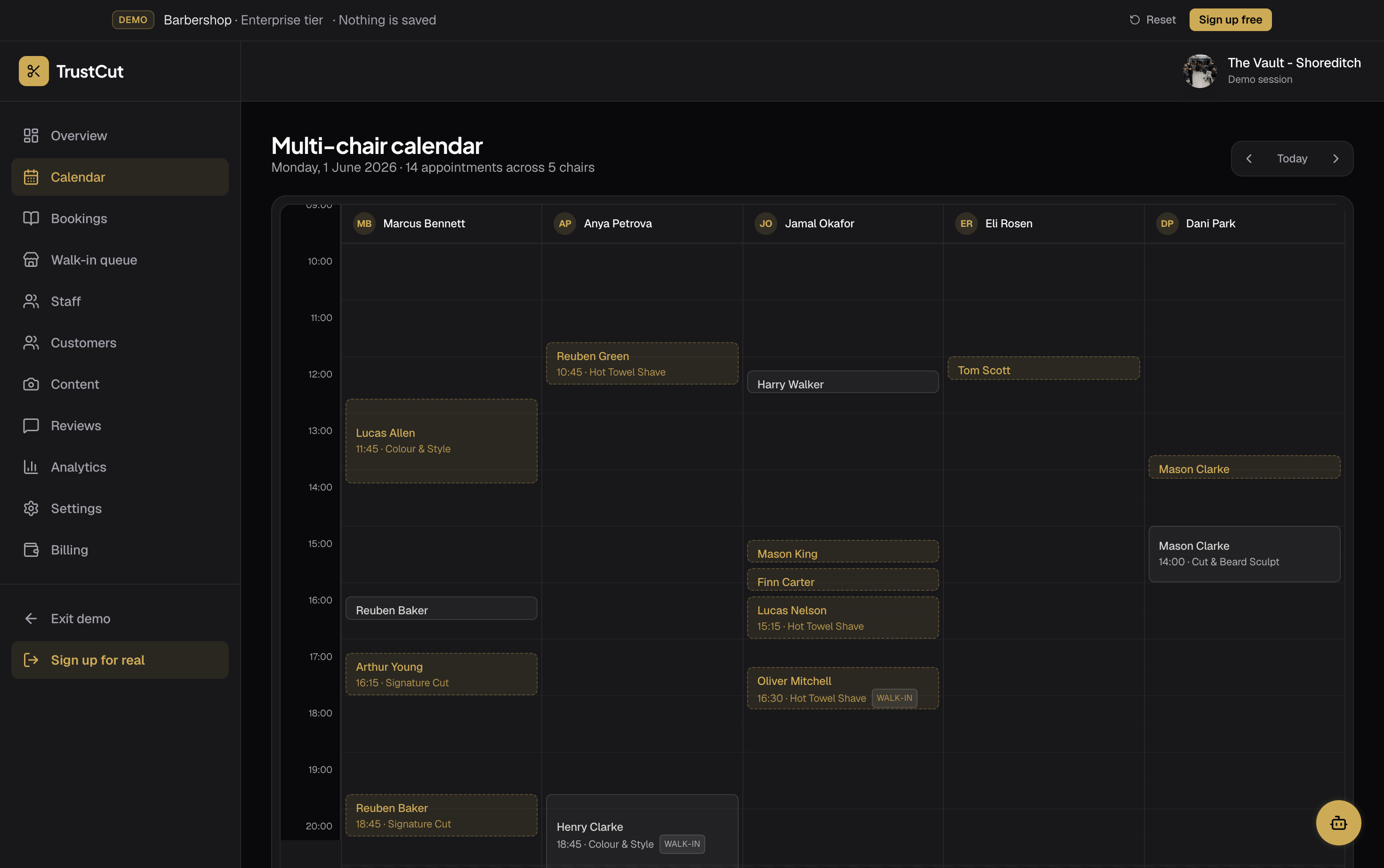 The barber schedule and calendar