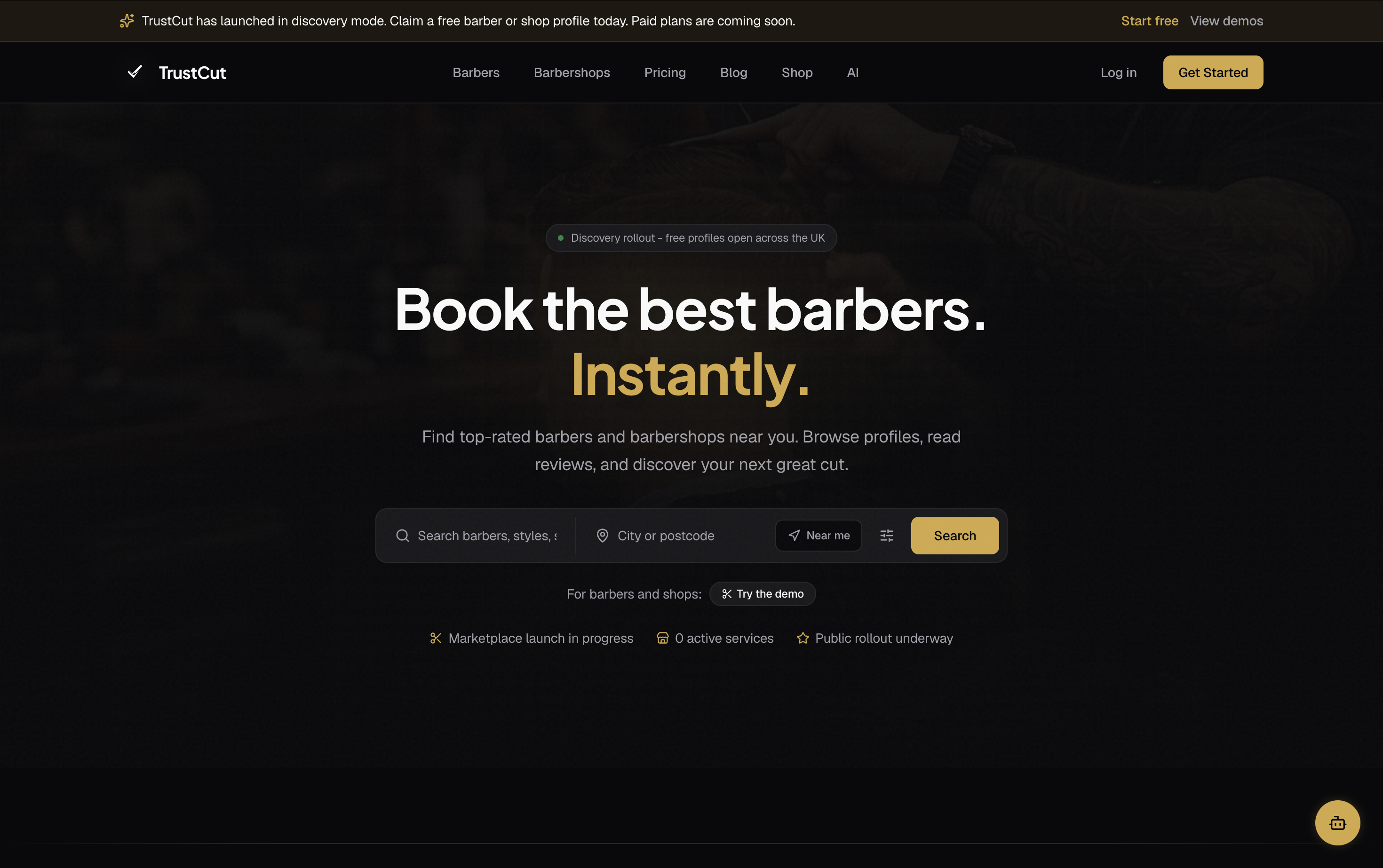 The TrustCut public booking site